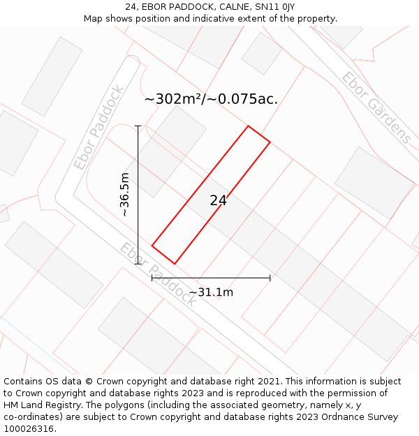 24, EBOR PADDOCK, CALNE, SN11 0JY: Plot and title map