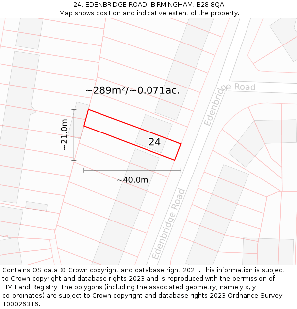 24, EDENBRIDGE ROAD, BIRMINGHAM, B28 8QA: Plot and title map