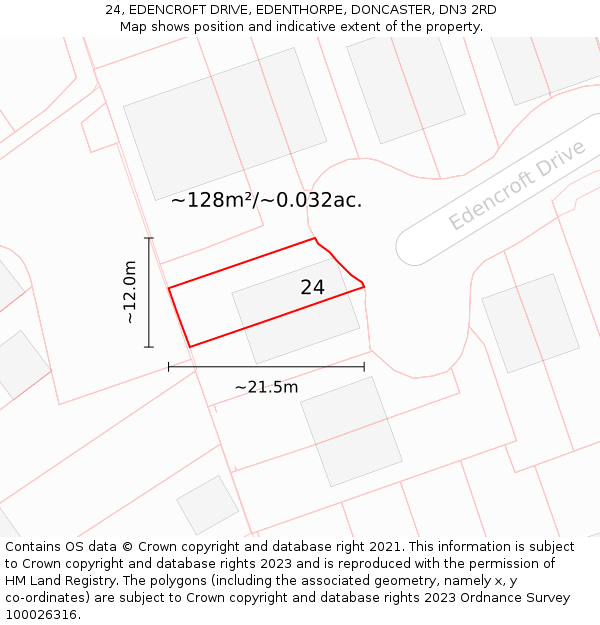 24, EDENCROFT DRIVE, EDENTHORPE, DONCASTER, DN3 2RD: Plot and title map