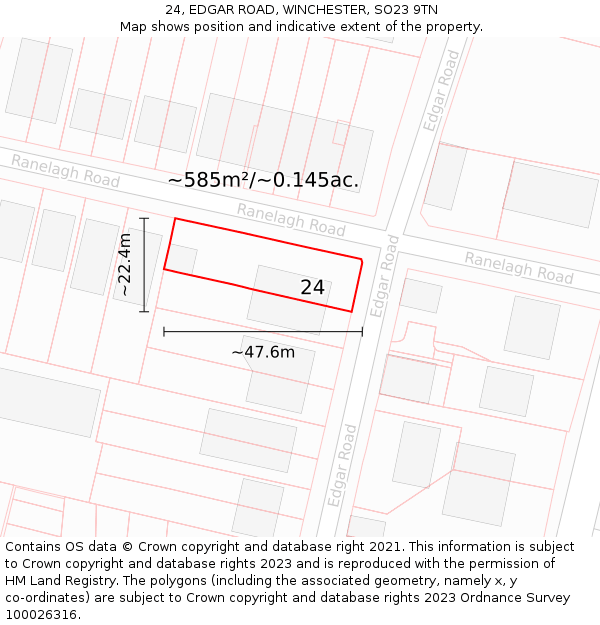 24, EDGAR ROAD, WINCHESTER, SO23 9TN: Plot and title map