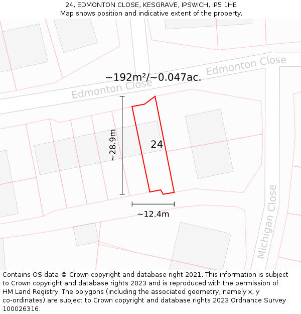 24, EDMONTON CLOSE, KESGRAVE, IPSWICH, IP5 1HE: Plot and title map