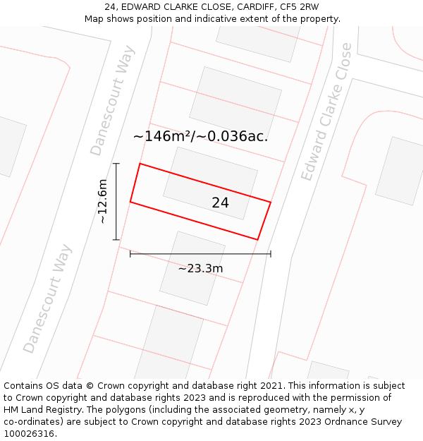 24, EDWARD CLARKE CLOSE, CARDIFF, CF5 2RW: Plot and title map