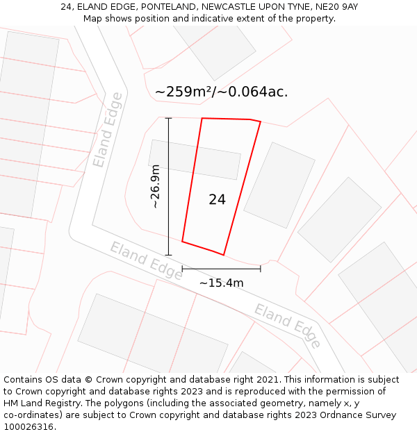 24, ELAND EDGE, PONTELAND, NEWCASTLE UPON TYNE, NE20 9AY: Plot and title map