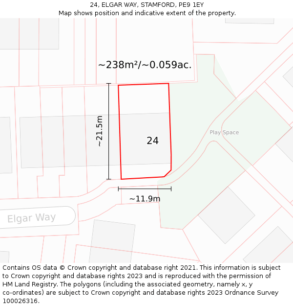 24, ELGAR WAY, STAMFORD, PE9 1EY: Plot and title map