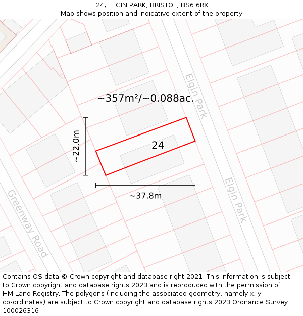 24, ELGIN PARK, BRISTOL, BS6 6RX: Plot and title map