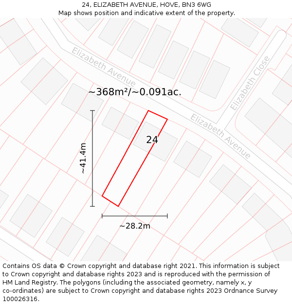 24, ELIZABETH AVENUE, HOVE, BN3 6WG: Plot and title map