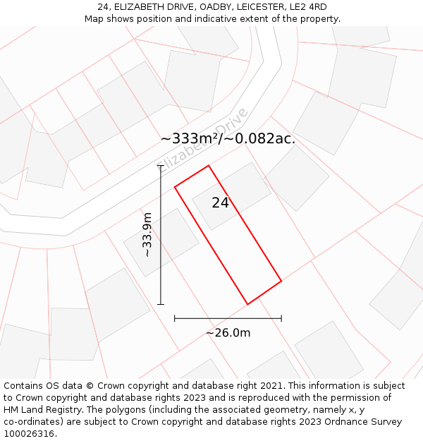 24, ELIZABETH DRIVE, OADBY, LEICESTER, LE2 4RD: Plot and title map