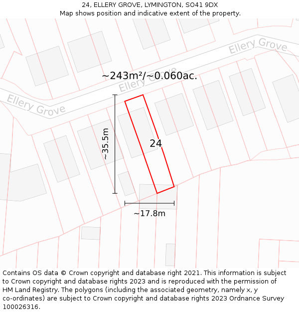 24, ELLERY GROVE, LYMINGTON, SO41 9DX: Plot and title map