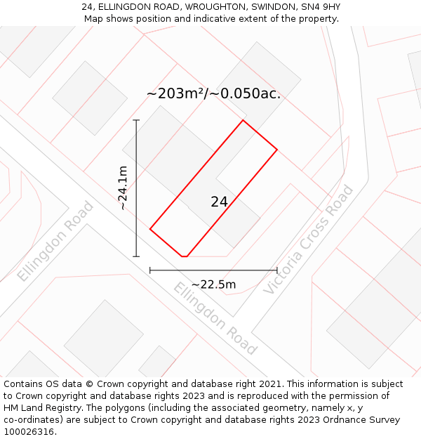 24, ELLINGDON ROAD, WROUGHTON, SWINDON, SN4 9HY: Plot and title map