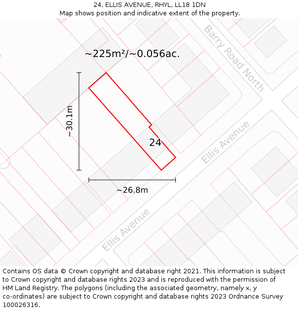 24, ELLIS AVENUE, RHYL, LL18 1DN: Plot and title map