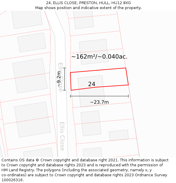 24, ELLIS CLOSE, PRESTON, HULL, HU12 8XG: Plot and title map