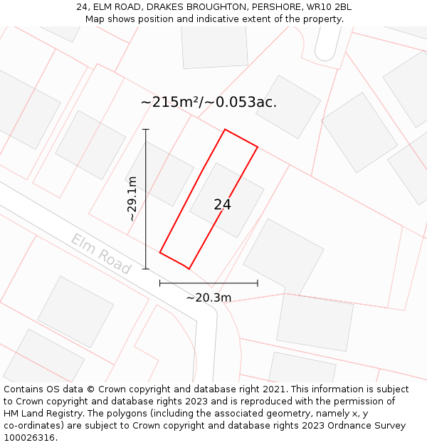 24, ELM ROAD, DRAKES BROUGHTON, PERSHORE, WR10 2BL: Plot and title map