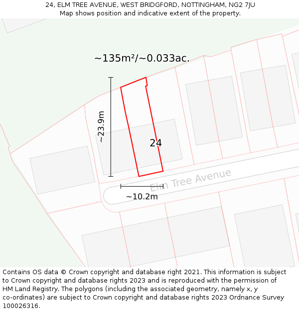 24, ELM TREE AVENUE, WEST BRIDGFORD, NOTTINGHAM, NG2 7JU: Plot and title map