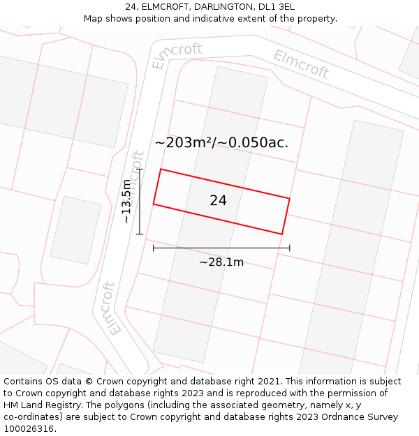 24, ELMCROFT, DARLINGTON, DL1 3EL: Plot and title map