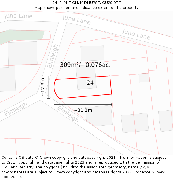 24, ELMLEIGH, MIDHURST, GU29 9EZ: Plot and title map