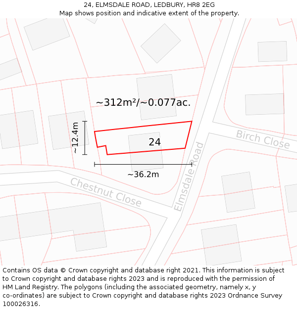 24, ELMSDALE ROAD, LEDBURY, HR8 2EG: Plot and title map