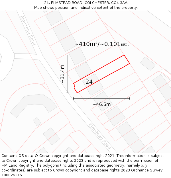 24, ELMSTEAD ROAD, COLCHESTER, CO4 3AA: Plot and title map