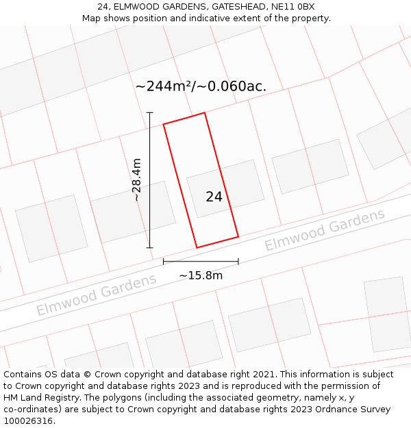 24, ELMWOOD GARDENS, GATESHEAD, NE11 0BX: Plot and title map