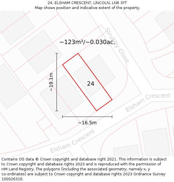 24, ELSHAM CRESCENT, LINCOLN, LN6 3YT: Plot and title map