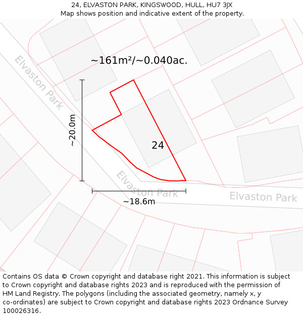 24, ELVASTON PARK, KINGSWOOD, HULL, HU7 3JX: Plot and title map