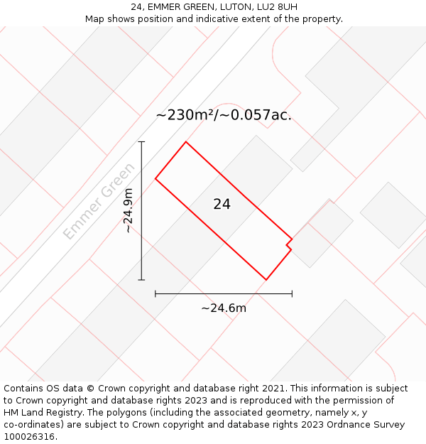 24, EMMER GREEN, LUTON, LU2 8UH: Plot and title map