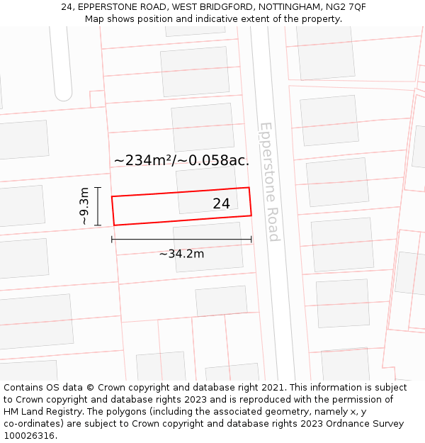 24, EPPERSTONE ROAD, WEST BRIDGFORD, NOTTINGHAM, NG2 7QF: Plot and title map