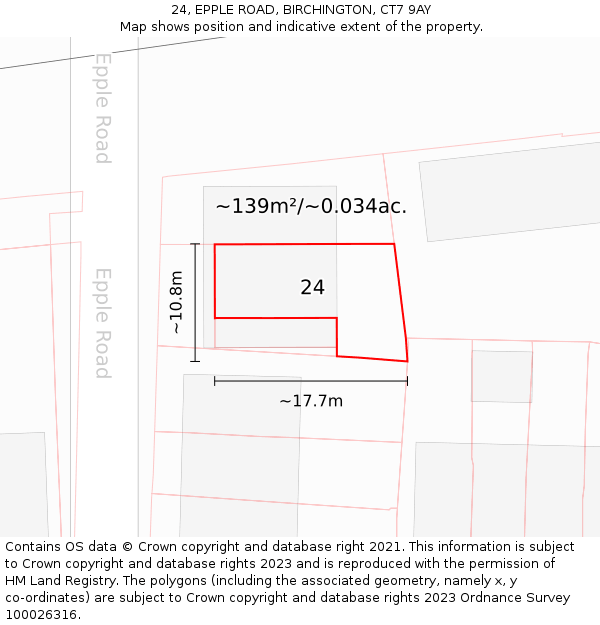 24, EPPLE ROAD, BIRCHINGTON, CT7 9AY: Plot and title map