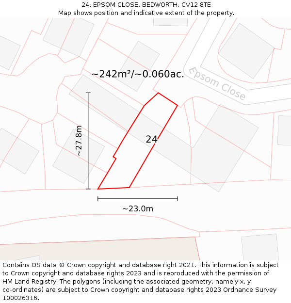 24, EPSOM CLOSE, BEDWORTH, CV12 8TE: Plot and title map