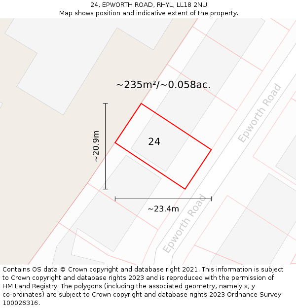 24, EPWORTH ROAD, RHYL, LL18 2NU: Plot and title map