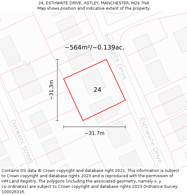 24, ESTHWAITE DRIVE, ASTLEY, MANCHESTER, M29 7NA: Plot and title map