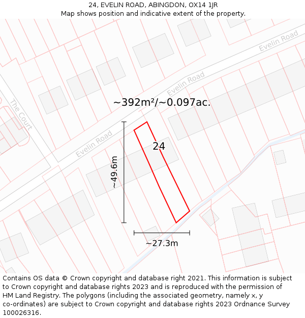 24, EVELIN ROAD, ABINGDON, OX14 1JR: Plot and title map