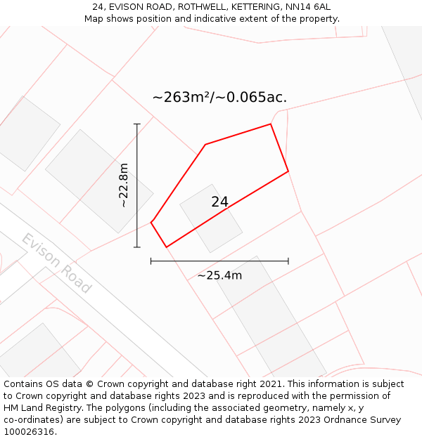 24, EVISON ROAD, ROTHWELL, KETTERING, NN14 6AL: Plot and title map