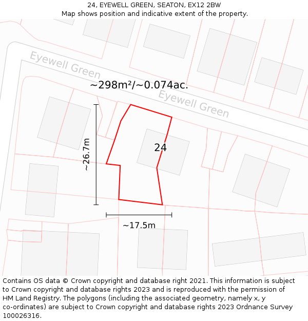 24, EYEWELL GREEN, SEATON, EX12 2BW: Plot and title map