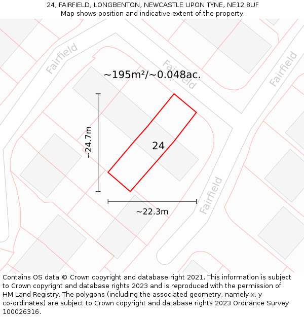 24, FAIRFIELD, LONGBENTON, NEWCASTLE UPON TYNE, NE12 8UF: Plot and title map