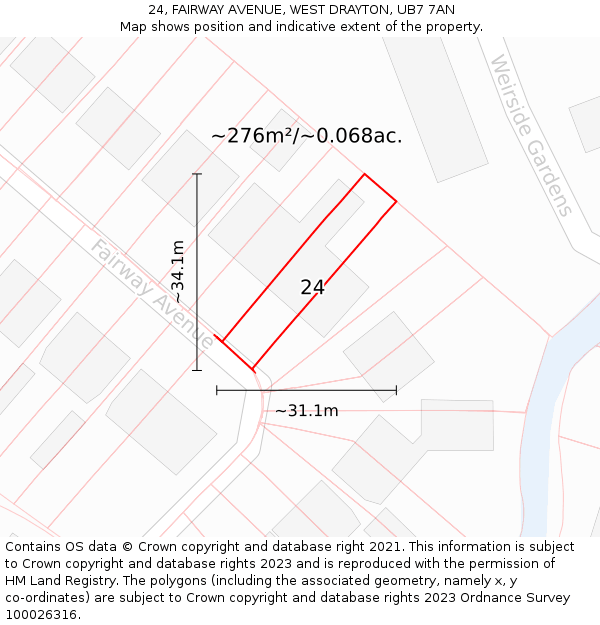 24, FAIRWAY AVENUE, WEST DRAYTON, UB7 7AN: Plot and title map