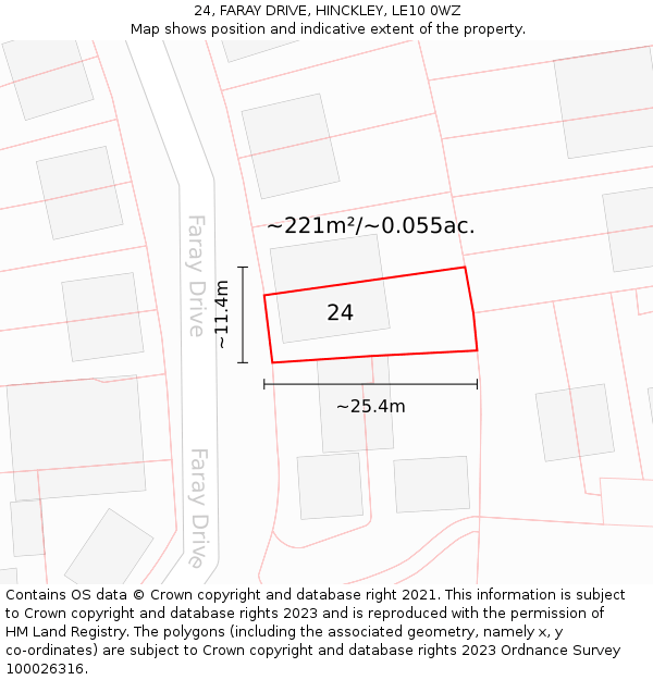 24, FARAY DRIVE, HINCKLEY, LE10 0WZ: Plot and title map