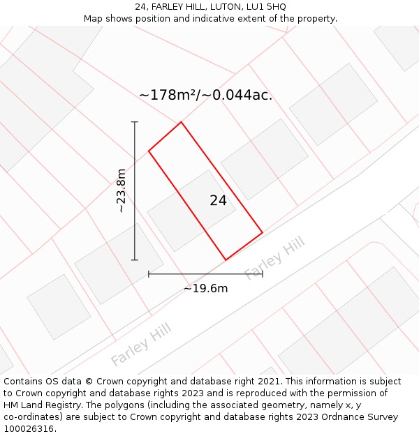 24, FARLEY HILL, LUTON, LU1 5HQ: Plot and title map