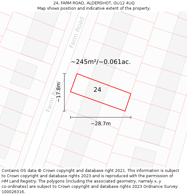 24, FARM ROAD, ALDERSHOT, GU12 4UQ: Plot and title map