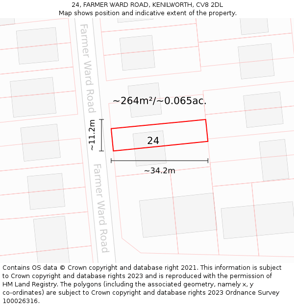 24, FARMER WARD ROAD, KENILWORTH, CV8 2DL: Plot and title map