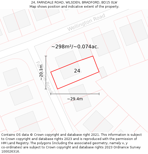 24, FARNDALE ROAD, WILSDEN, BRADFORD, BD15 0LW: Plot and title map