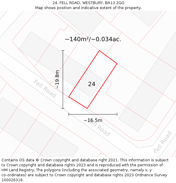 24, FELL ROAD, WESTBURY, BA13 2GG: Plot and title map