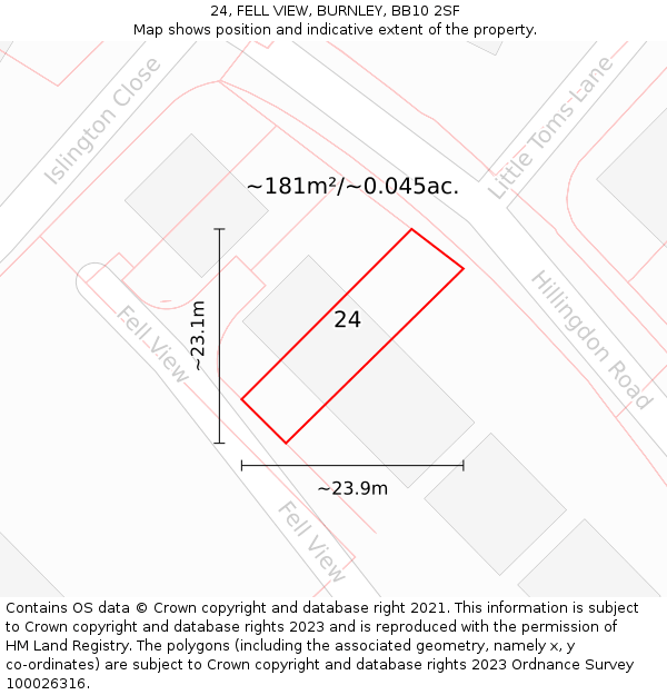 24, FELL VIEW, BURNLEY, BB10 2SF: Plot and title map