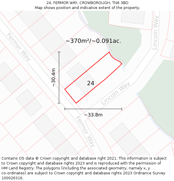 24, FERMOR WAY, CROWBOROUGH, TN6 3BD: Plot and title map