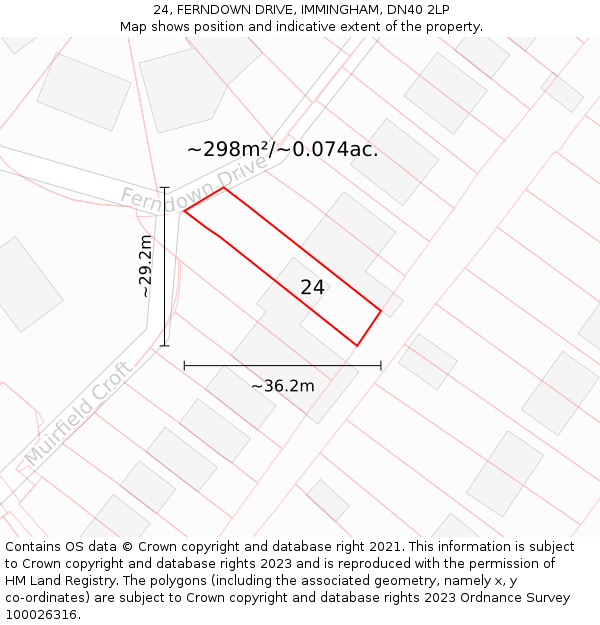 24, FERNDOWN DRIVE, IMMINGHAM, DN40 2LP: Plot and title map