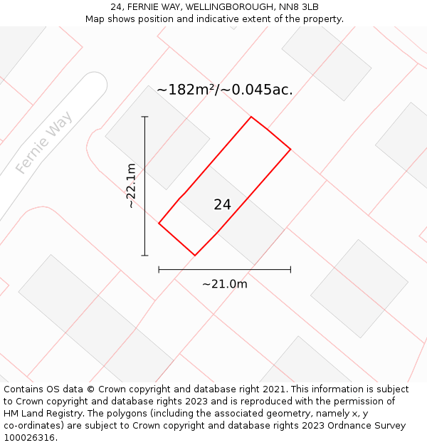 24, FERNIE WAY, WELLINGBOROUGH, NN8 3LB: Plot and title map