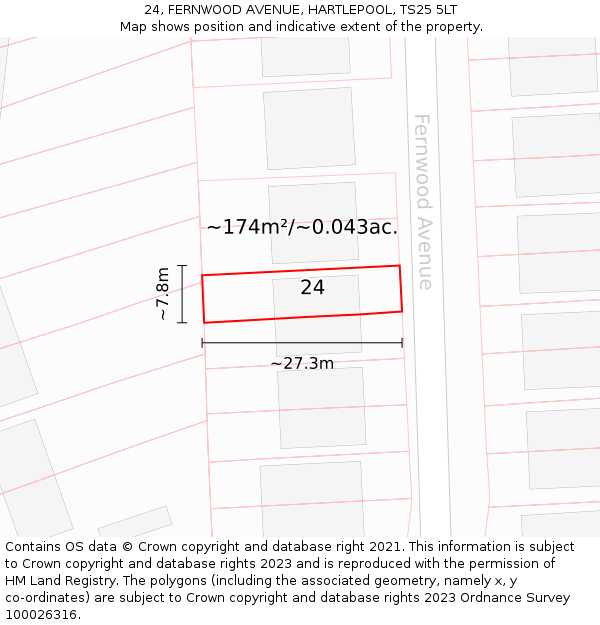 24, FERNWOOD AVENUE, HARTLEPOOL, TS25 5LT: Plot and title map