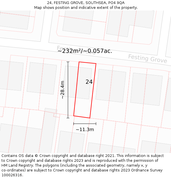 24, FESTING GROVE, SOUTHSEA, PO4 9QA: Plot and title map