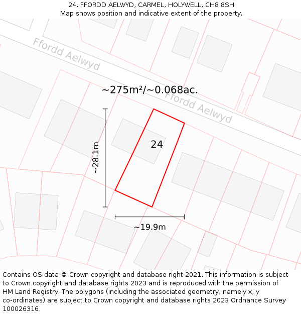 24, FFORDD AELWYD, CARMEL, HOLYWELL, CH8 8SH: Plot and title map