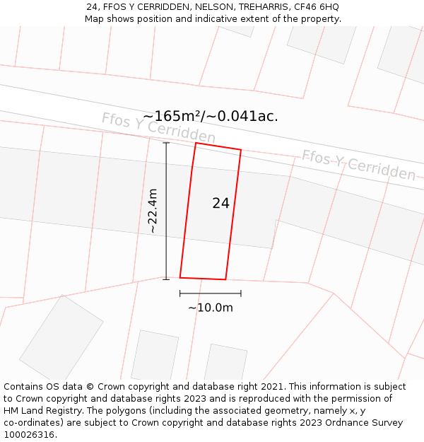 24, FFOS Y CERRIDDEN, NELSON, TREHARRIS, CF46 6HQ: Plot and title map