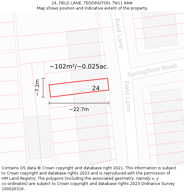 24, FIELD LANE, TEDDINGTON, TW11 9AW: Plot and title map